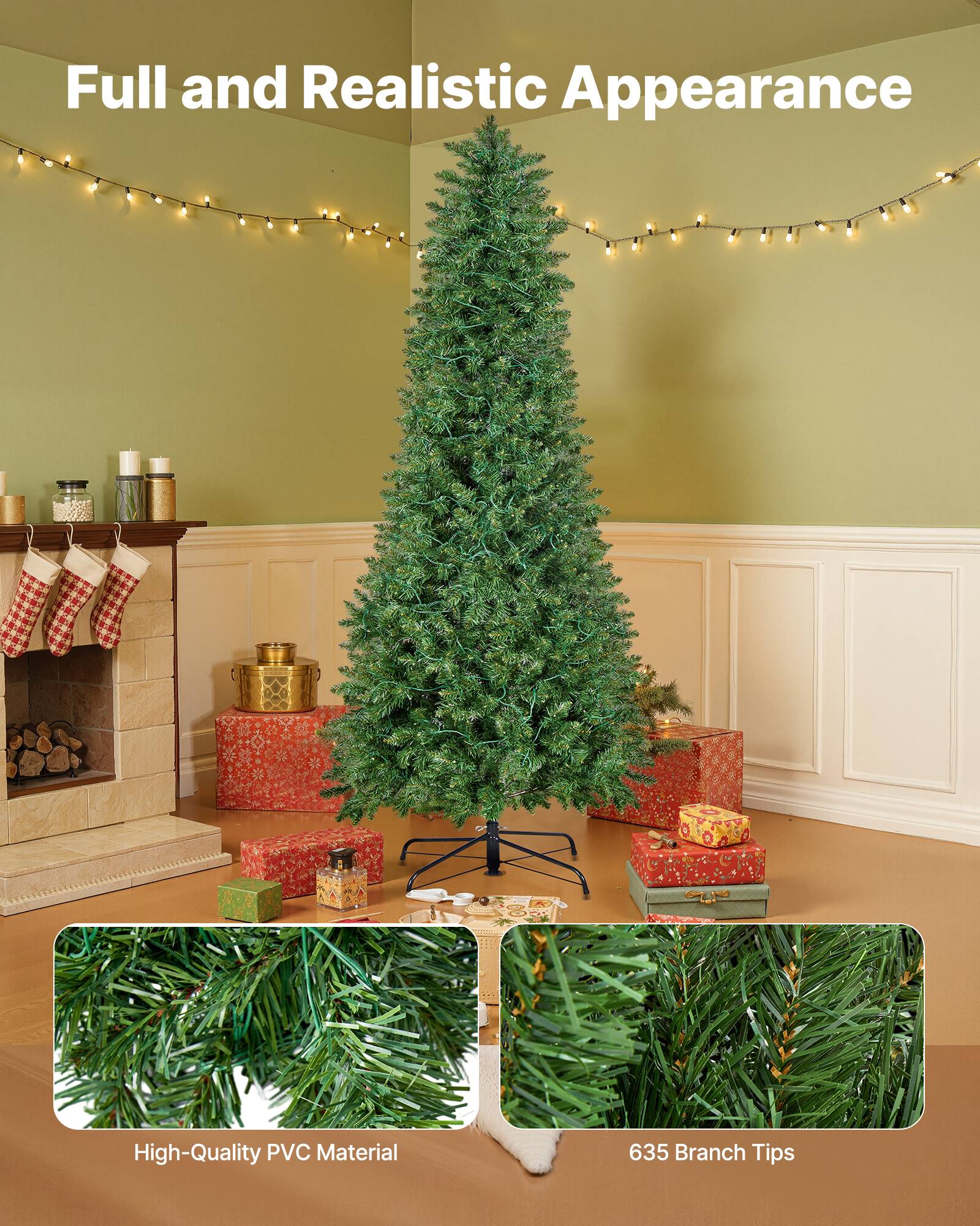 Full and Realistic Appearance

High-Quality PVC Material

635 Branch Tips