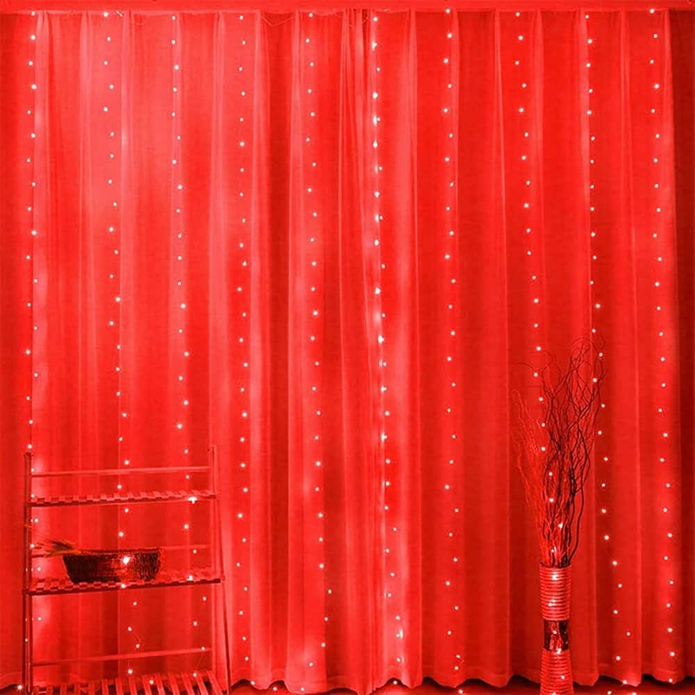 MOSZAR LLC - 300 LED Curtain Lights, 3×3 m, Red, USB, 8 Modes, Timer