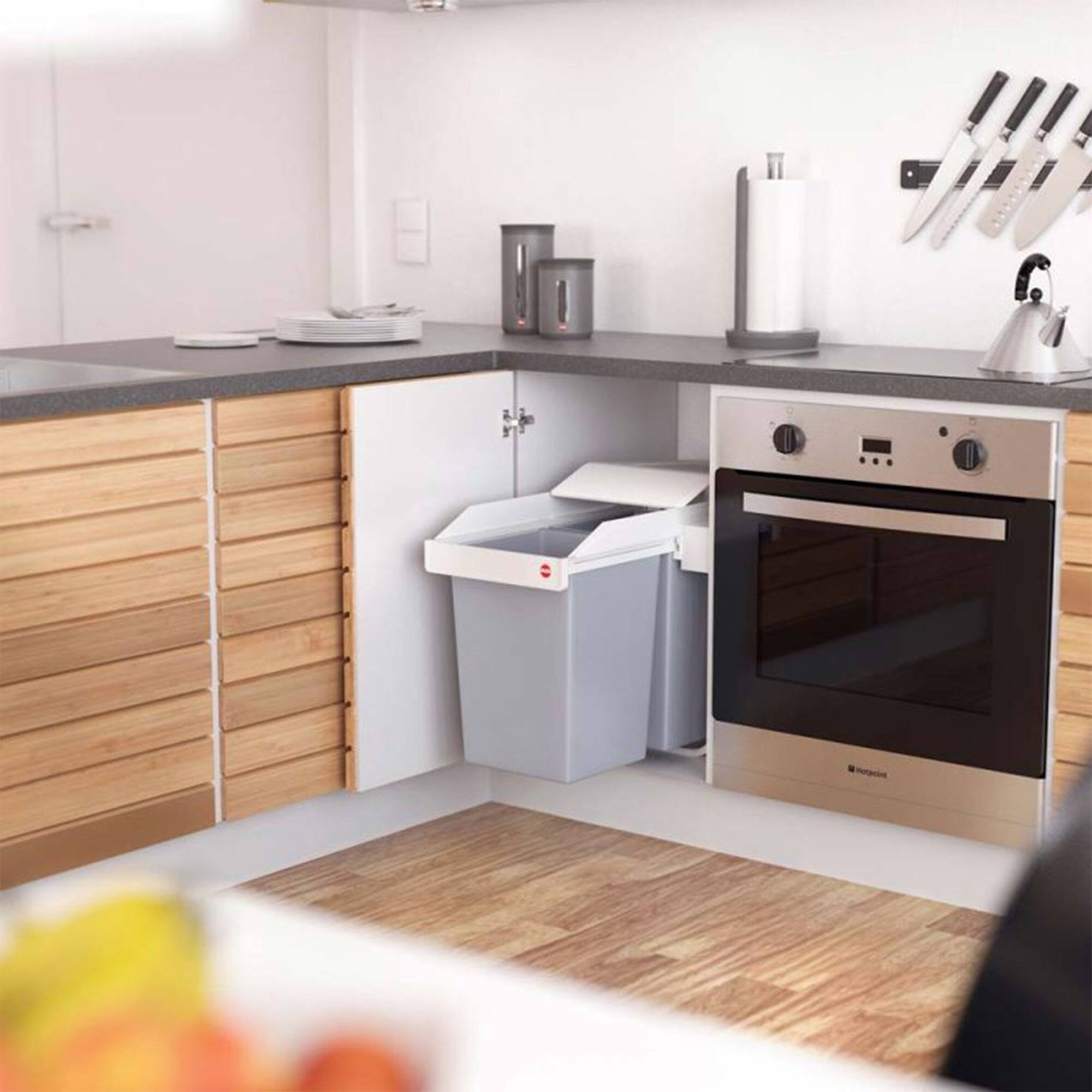 Alt View 8. Hailo - Hailo Multi-Box Duo L Pull-Out Trash Can, 11.8" Cabinet, 2 Bins, 3.7 Gal, Blue - Grey Blue, White.