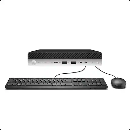 Front. HP - HP Elitedesk 800 G3 Mini Destop PC, Intel Core i5-6500T 3.1GHz, 16GB DDR4 RAM, 512GB SSD, USB WiFi, WIN11PRO - Black.