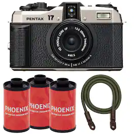 17 Dark Silver 35mm Film Camera with Advance Accessories and Travel Bundle | 18928-RIM | Pentax 17 35mm - Dark Gray