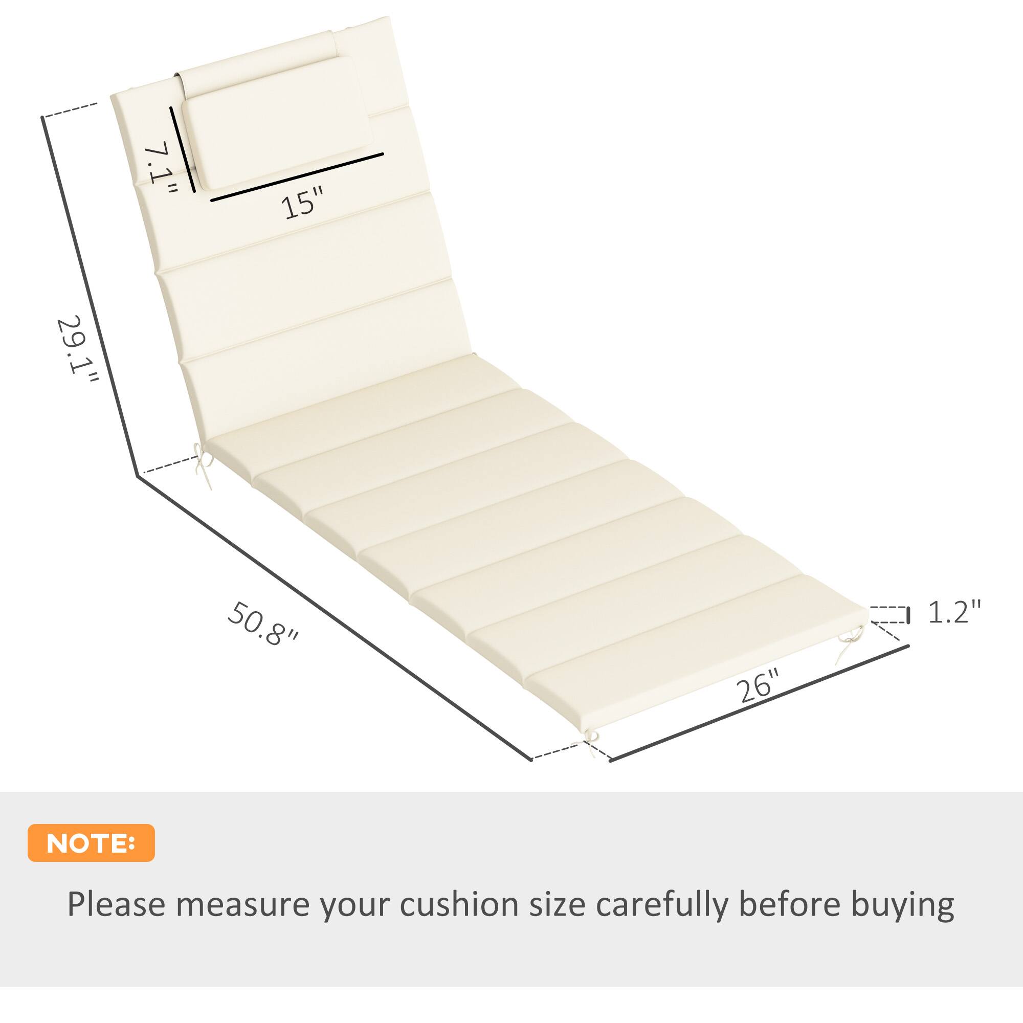 7.1" 15" 29.1" 50.8" 26" 1.2" NOTE: Please measure your cushion size carefully before buying