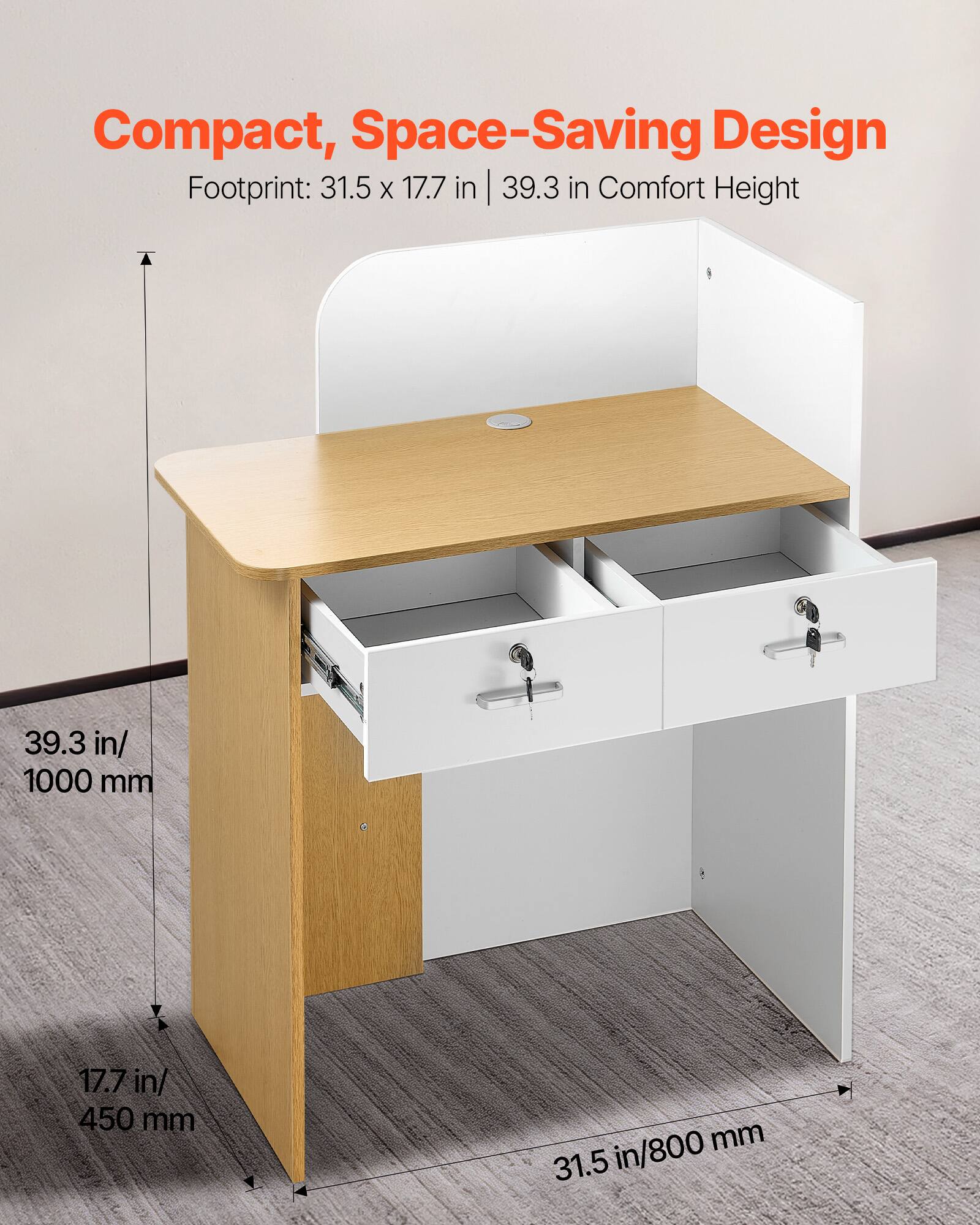 Compact, Space-Saving Design  
Footprint: 31.5 x 17.7 in | 39.3 in Comfort Height  
39.3 in/1000 mm  
17.7 in/450 mm  
31.5 in/800 mm