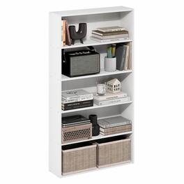 Furinno - Basic 5-Tier Open Shelf Bookcase, Bookshelf, Storage Organizer, 7 x 24 x 44 - White