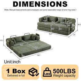Roomtec - 78.7Inch Convertible Sleeper Sofa Bed with Cylindrical Pillow Chenille Folding Mattress Couch with Folding Sofa Bed - Green