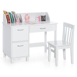 Kadyn - Kids Wooden Writing Furniture Set with Drawer and Storage Cabinet- Small Folding Table for Arts & Crafts - White