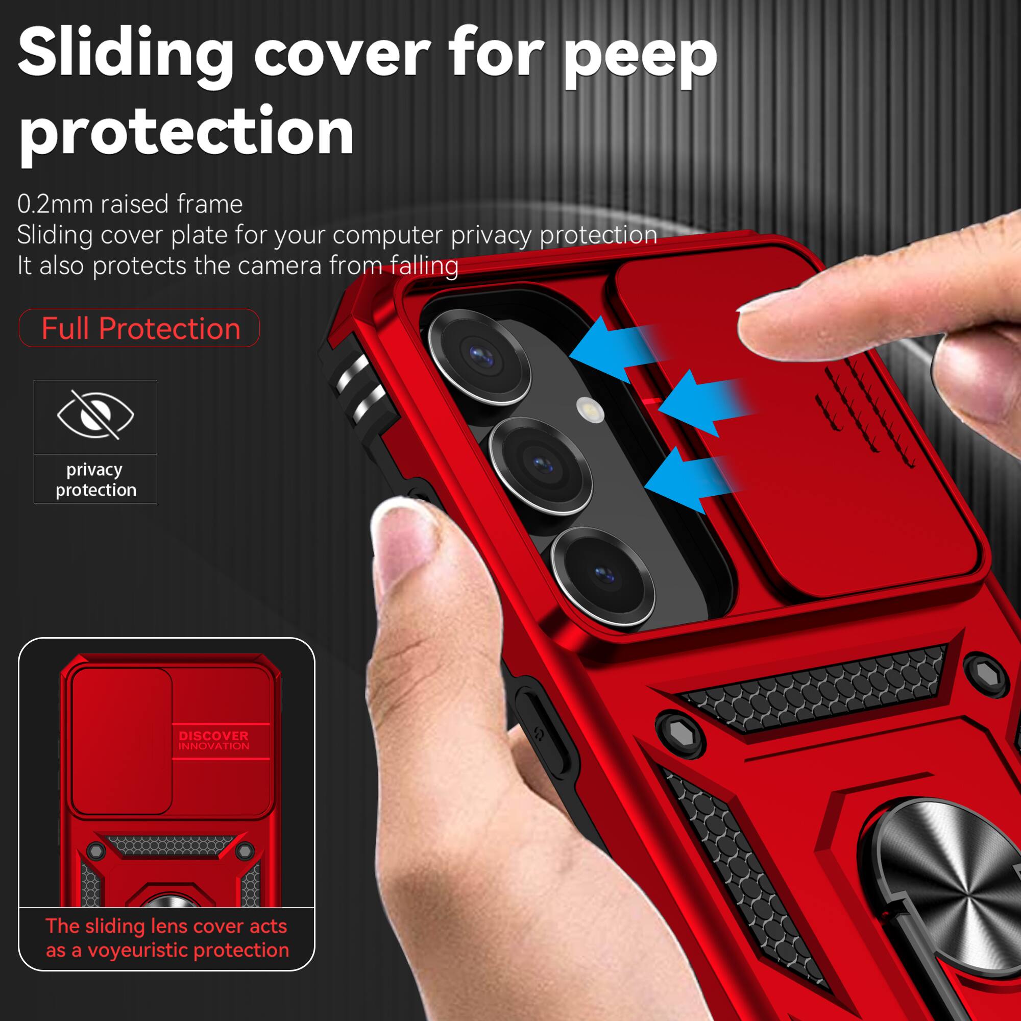 Sliding cover for peep protection

0.2mm raised frame
Sliding cover plate for your computer privacy protection
It also protects the camera from falling

Full Protection

privacy protection

I DISCOVER INNOVATION

The sliding lens cover acts as a voyeuristic protection