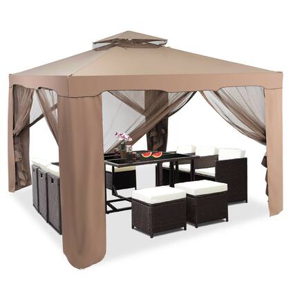 Front. Gymax - Gymax 10'x 10' Canopy Gazebo Shelter W/Mosquito Netting Outdoor Patio Coffee - Coffee.