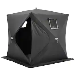 VEVOR - Portable Ice Shelter, 3-4 Person Pop-Up Ice Fishing Tent, 43 Square Feet Fishable Area, Ice Shanty for Winter Fishing - Black