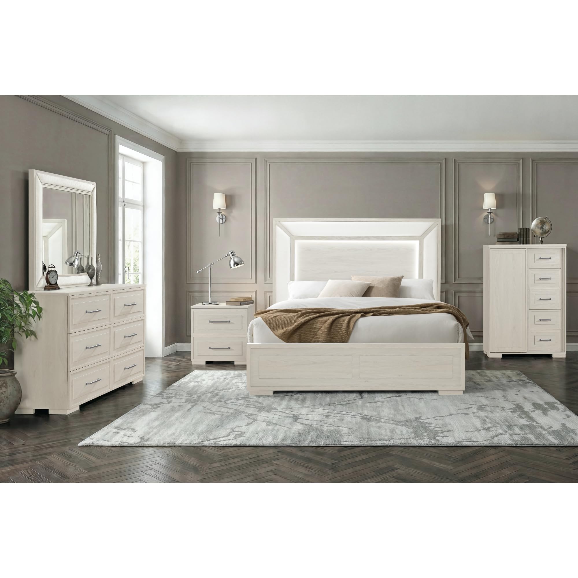 Back. Global Furniture USA - Clara Beige Upholstered Mirror - Beige.