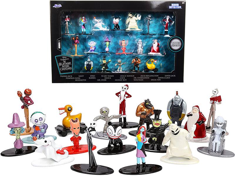 Jat NANO METALFIGS. SERIES 100% DIECAST  
NIGHTMARE BEFORE CHRISTMAS  
PAJAMA JACK  
PUMPKIN KING  
SALLY  
ZERO  
SCARY TEDDY  
OOOGIE BOOGIE  
JACK SKELLINGTON  
DR. FINKESTEIN  
SANTA JACK  
SANTA CLAUS  
BEHEMOTH  
MR. HYDE  
MUMMY BOY  
WOLFMAN  
DUCK TOY