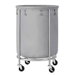 Hivvago - Round 45-Gallon Laundry Basket Hamper with Grey Fabric Bag Steel Frame on Wheels - Grey, Silver