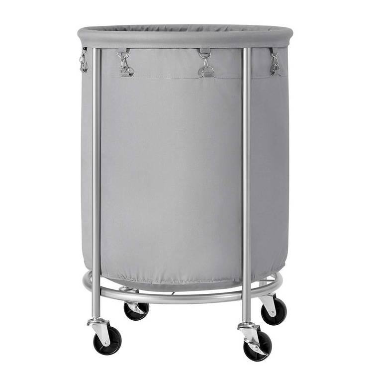 Front. Hivvago - Round 45-Gallon Laundry Basket Hamper with Grey Fabric Bag Steel Frame on Wheels - Grey, Silver.