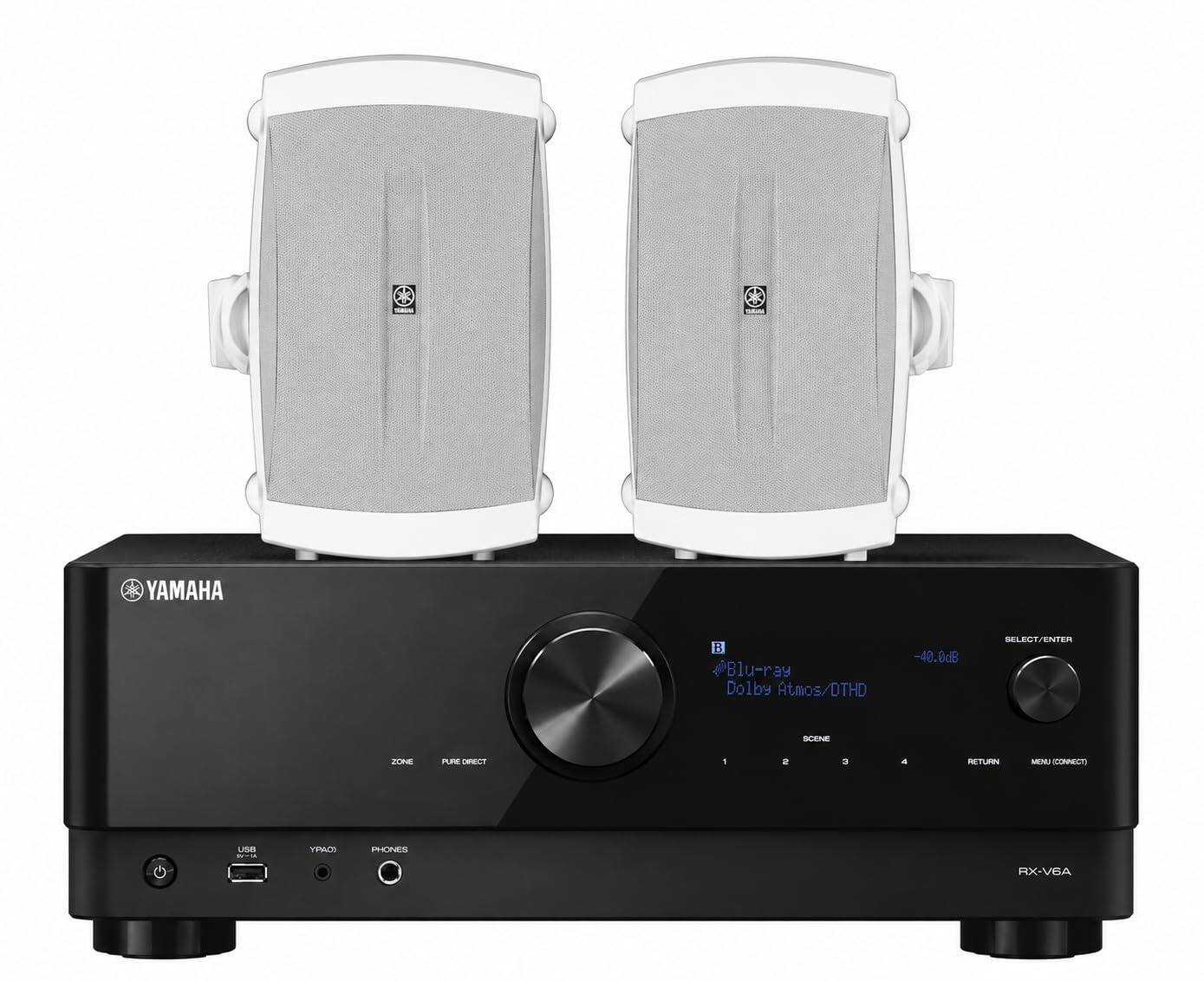 YAMAHA B @Blu-ray ay Dolby Atmos/DTHD -40.0dB SELECT/ENTER SCENE ZONE PLE DECT 1 2 a a RETURN MENU CONNECT LT YPN PHONES RX-VEA