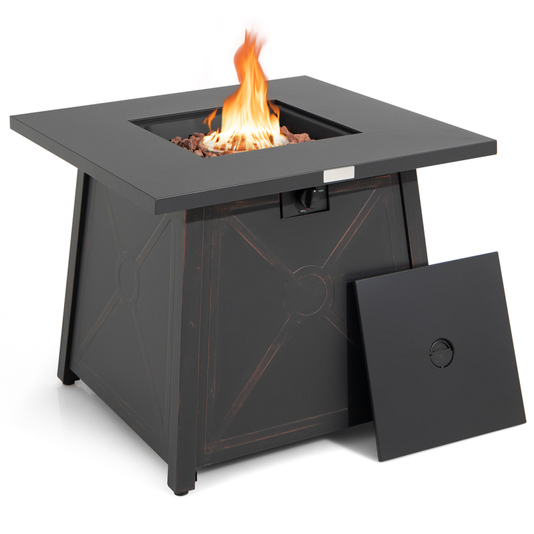 Front. SlickBlue - Outdoor 30" Square Propane Fire Table with Waterproof Cover - Black.