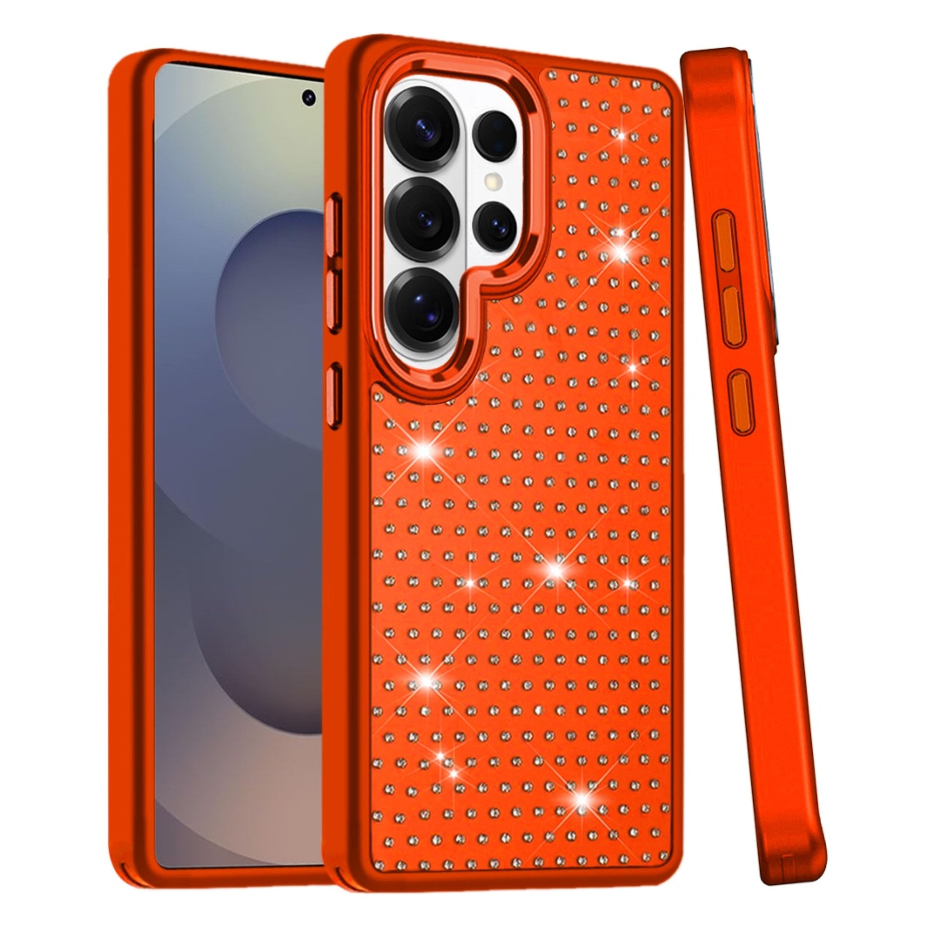 Kitcheniva - Rhinestone Faux Crystals Chrome Edge Phone Case With Tempered Glass For Samsung Galaxy S25 Ultra - Cosmic Orange price history on PriceWatchPro
