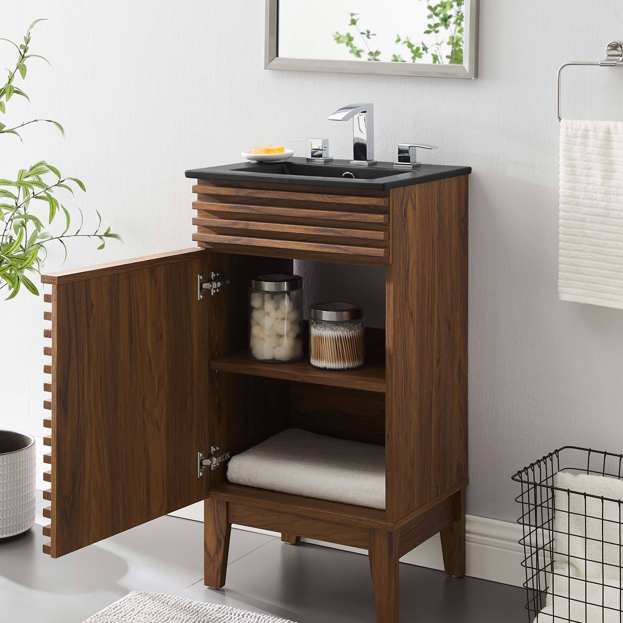 Left. Modway - Render Bathroom Vanity with Black Basin Included - Walnut Black.