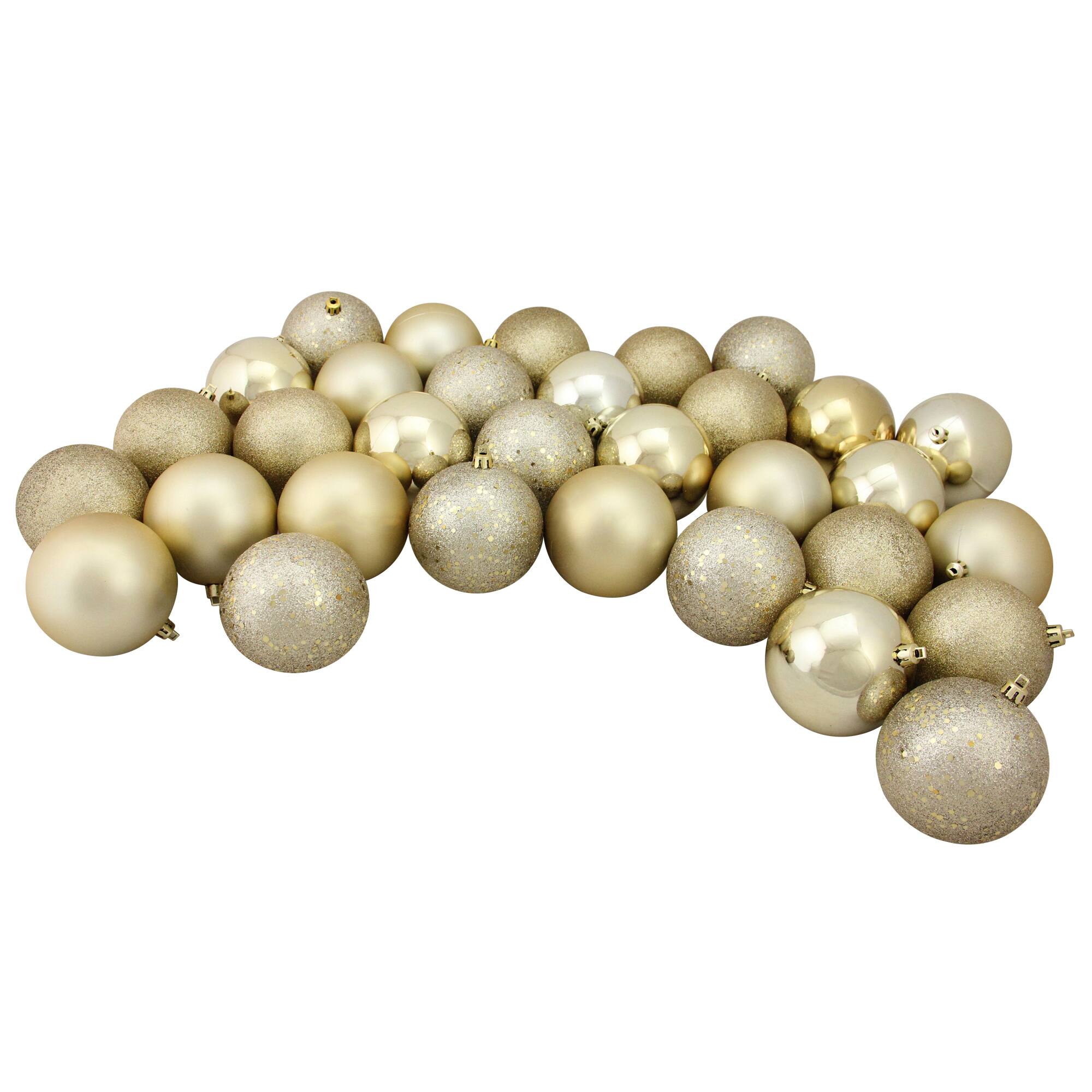 Northlight - Shatterproof 4-Finish Christmas Ball Ornaments 2.5 inches (60mm) - Champagne 60ct - Gold