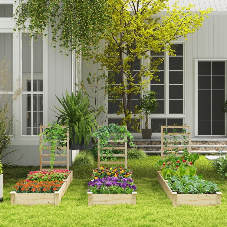 Mondawe - Raised Garden Bed with Planter Box and Trellis for Climbing Plants, 2 Compartments - Light/Pastel Brown