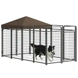PULUZ - Dog Kennel Outdoor with Waterproof Canopy, Dog Run with Galvanized Chain Link, Secure Lock