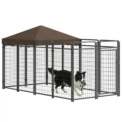 Front. PULUZ - Dog Kennel Outdoor with Waterproof Canopy, Dog Run with Galvanized Chain Link, Secure Lock.