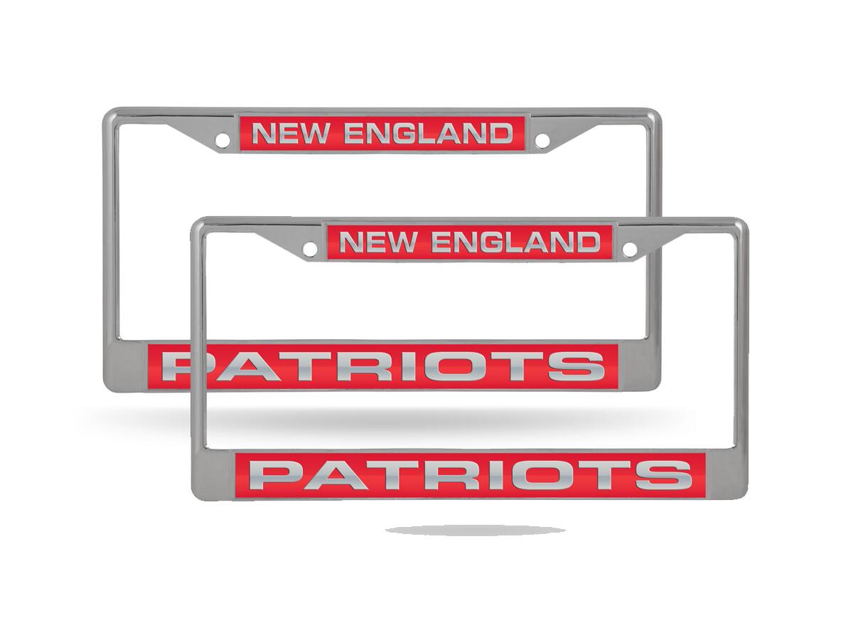 New England Football Patriots Chrome Metal Laser Cut License Plate Frame - Set of 2 Frames