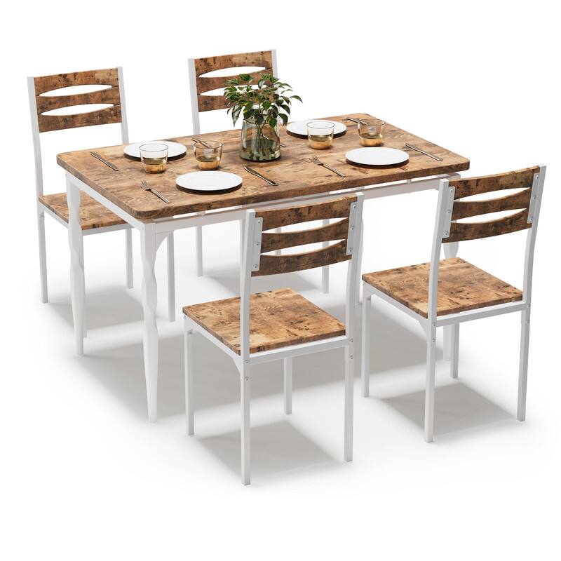 Front. Babevy - 5-Piece Dining Table Set, Farmhouse Style Table and 4 Chairs, Space Saving Kitchen or Apartment Furniture - Brown.