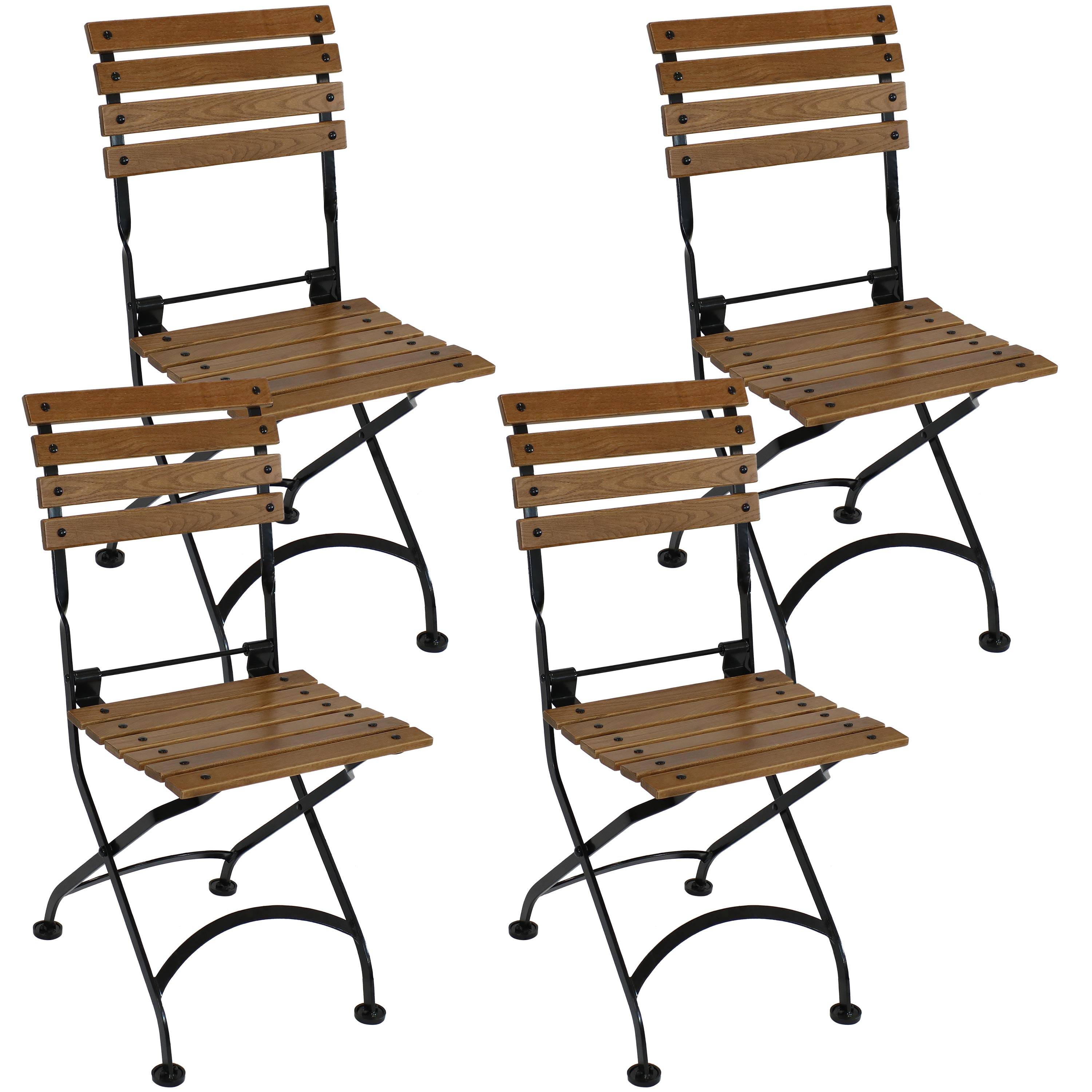 Front. Sunnydaze - European Chestnut Wood Folding Bistro Dining Chair - Set of 4 - Brown.