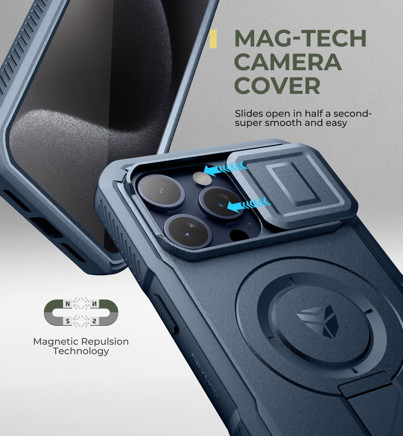 MAG-TECH CAMERA COVER Slides open in half a second- super smooth and easy Magnetic Repulsion Technology