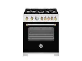 Bertazzoni - 30" Master Series 4.7 Cu. Ft. 5-Burner Freestanding All-Gas Range with Manual Cleaning - Nero Matte / Brushed Gold - Nero Matt/Gold