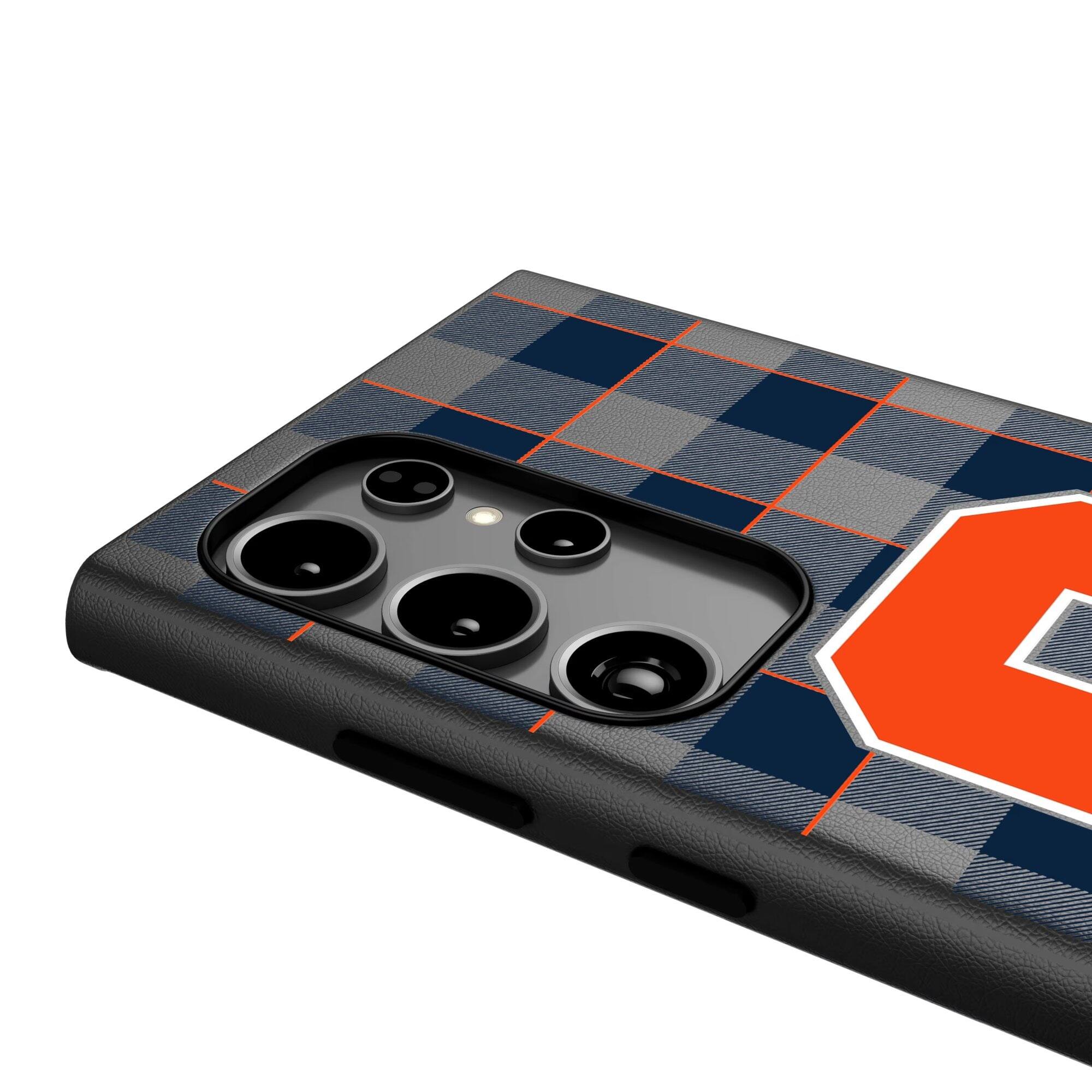 Alt View 3. Keyscaper - Syracuse Orange Plaid Galaxy Magnetic Bump Case - S24 Ultra - Black.