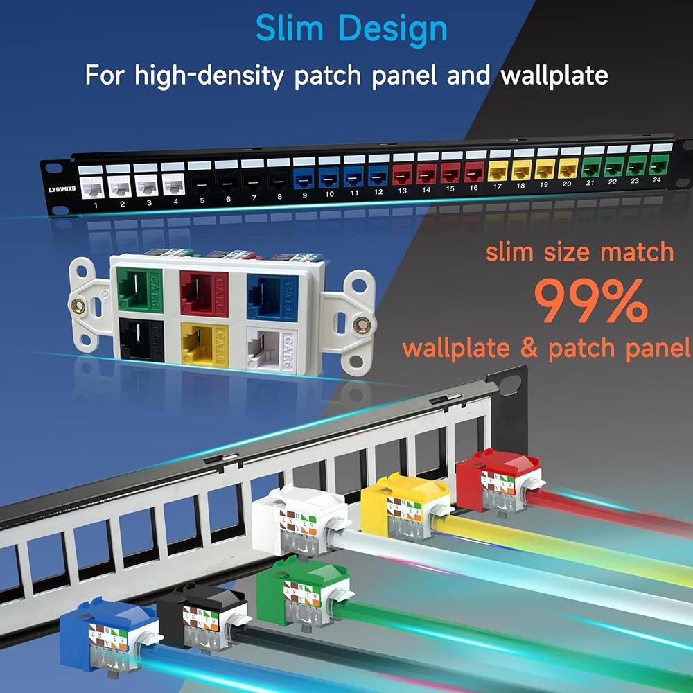 Slim Design  
For high-density patch panel and wallplate  

Slim size match 99% wallplate & patch panel