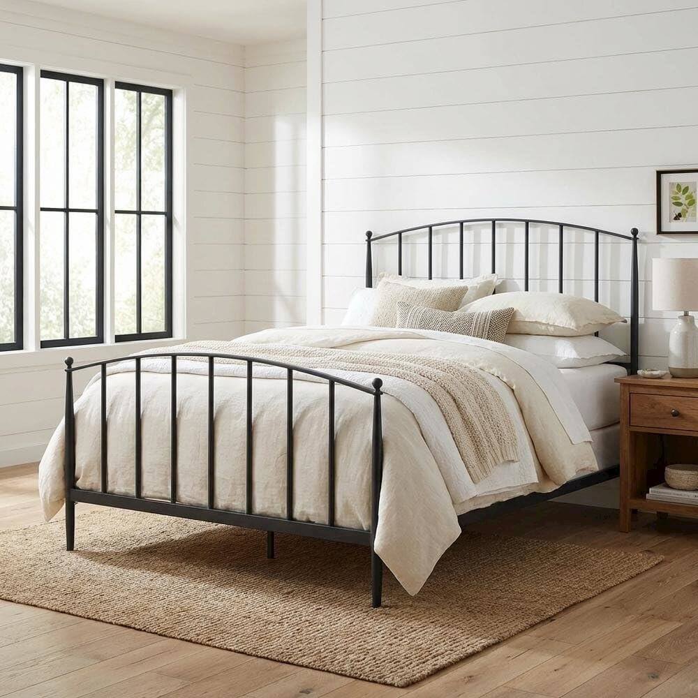 Alt View 4. FurniFact - Black Queen Headboard and Footboard with Classic Design and Durable Finish - Black.