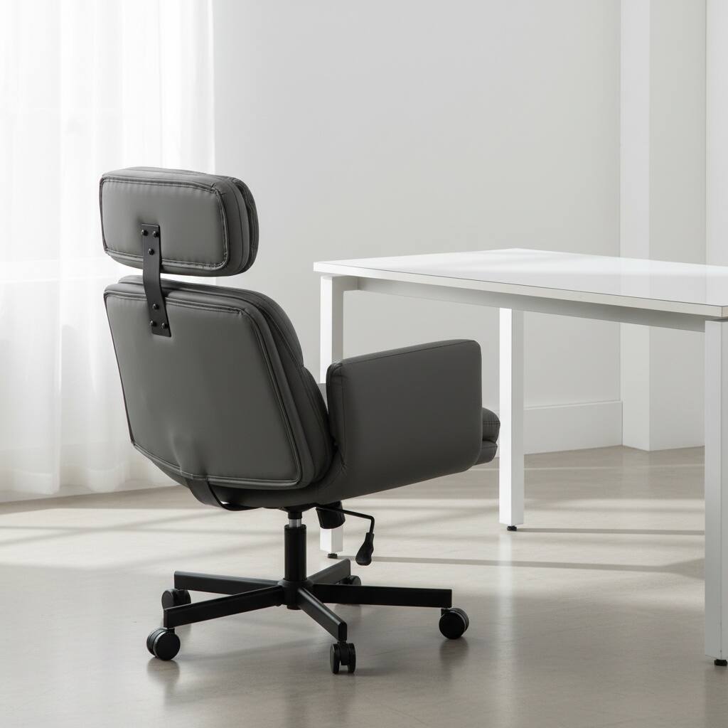 Alt View 1. Forest'nSky - Wide Cross-Legged Office Chair with Adjustable Headrest, Arms & Wheels, Swivel PU Task Chair for Makeup, Gaming,Gray - Gray.