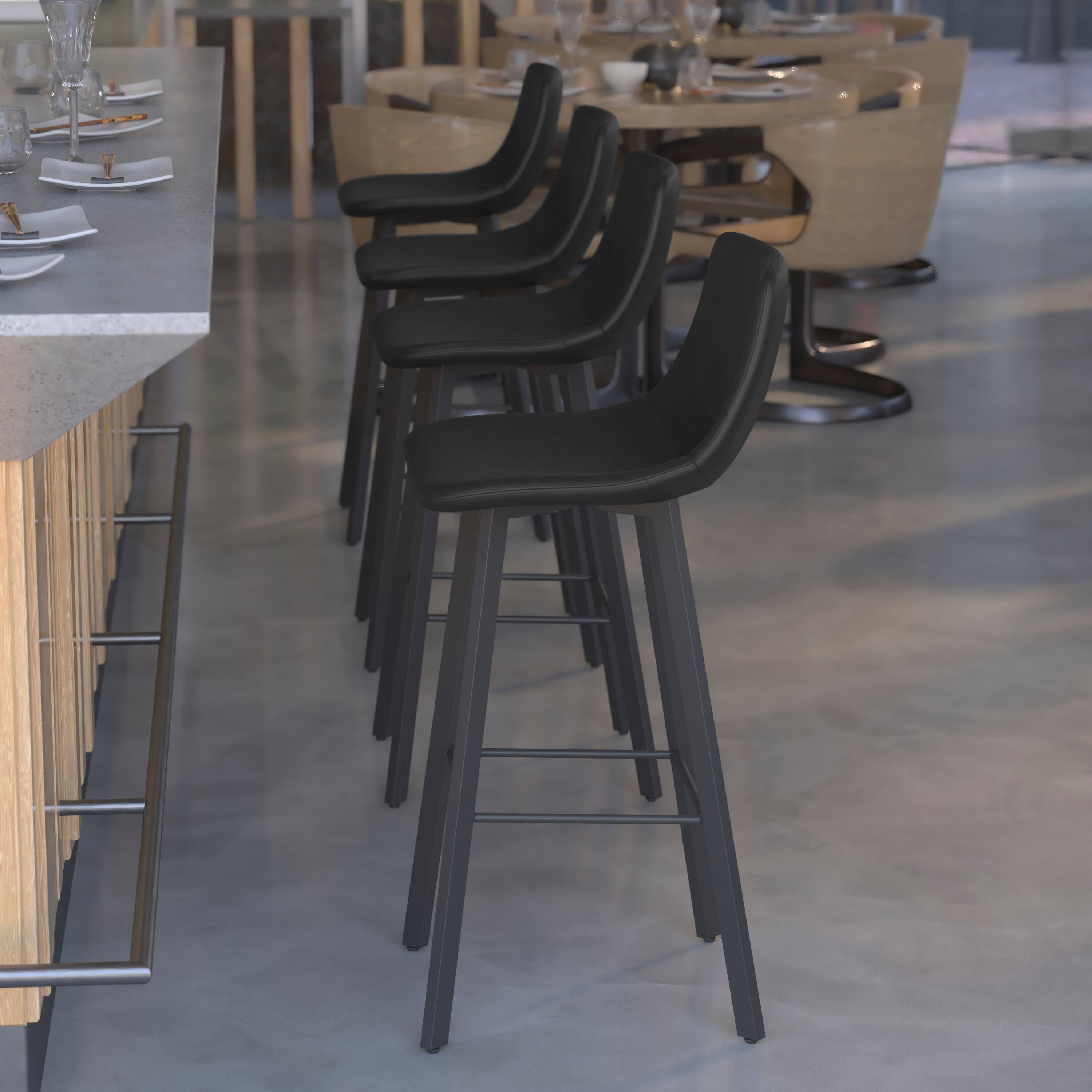 Alt View 2. Flash Furniture - Caleb Modern Armless 30 Inch Bar Height Commercial Grade Barstools with Footrests in Black LeatherSoft and Black Matte I - Black.