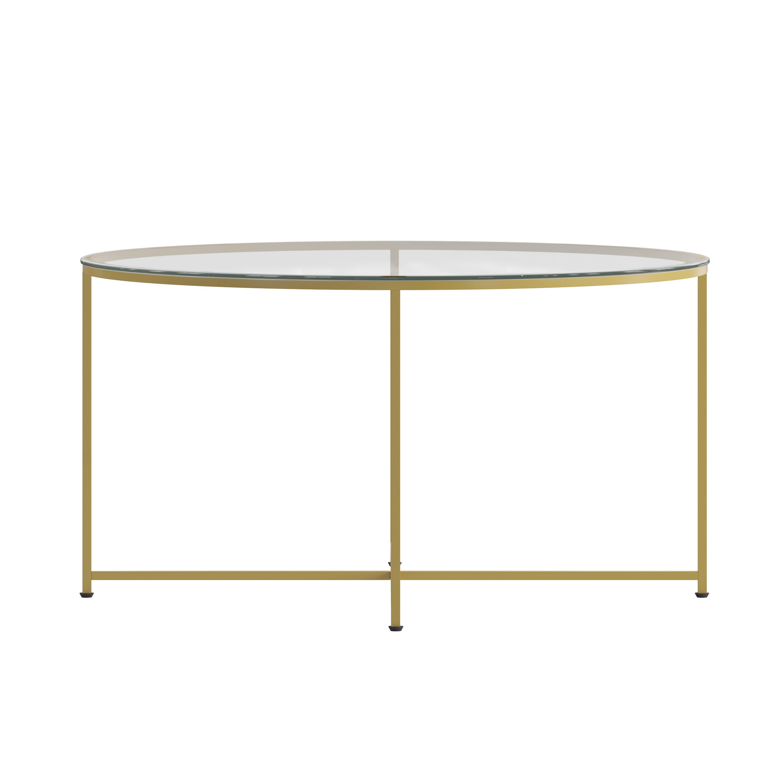 Alt View 4. Emma + Oliver - Glass Living Room Coffee Table with Crisscross Metal Frame - Clear Top/Brushed Gold Frame.