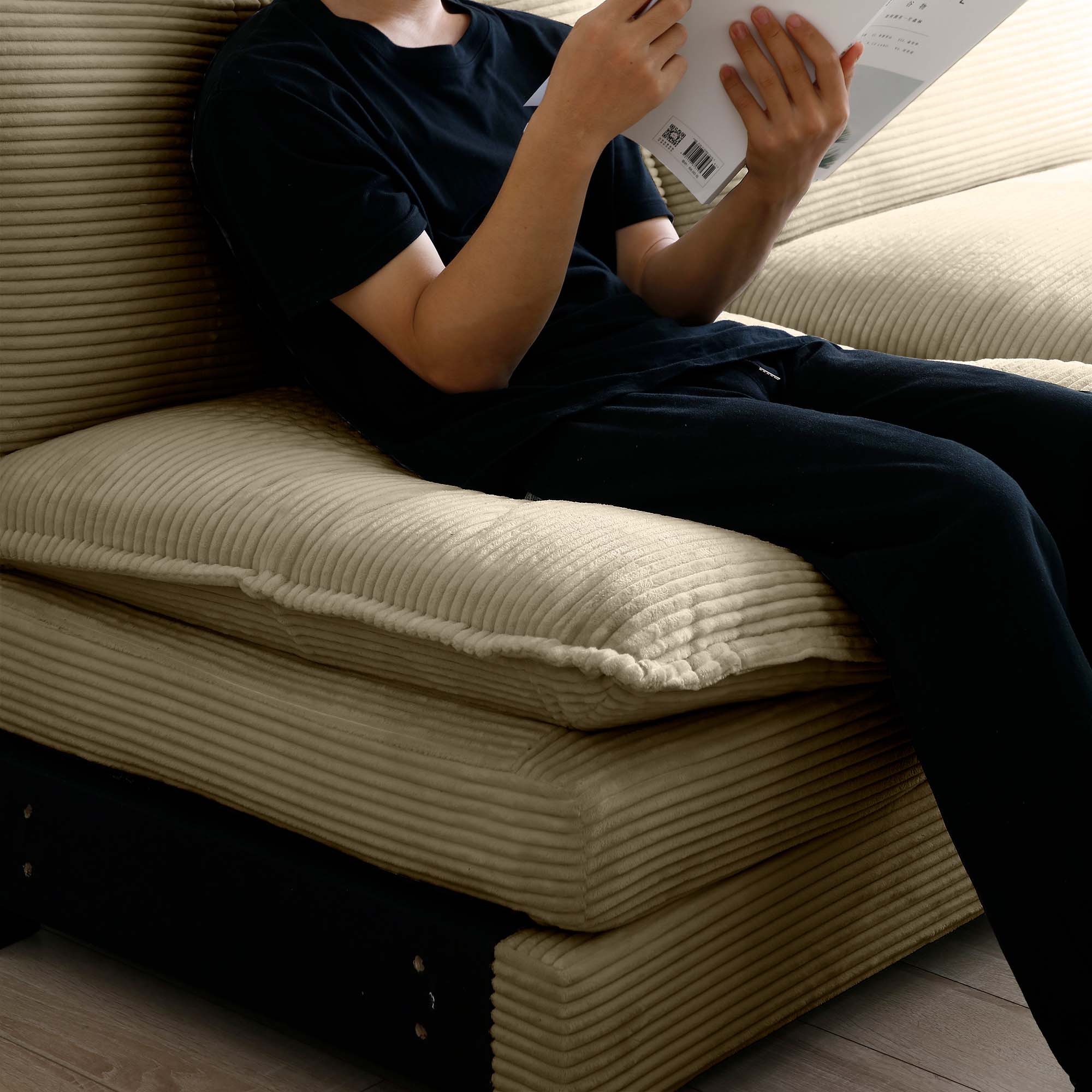 Alt View 8. LOVMOR - 3 Seater Corduroy Sectional Couch L Shaped Storage Ottoman Easy Assembly Memory Foam For Bedroom Club Soft Den - Tan.