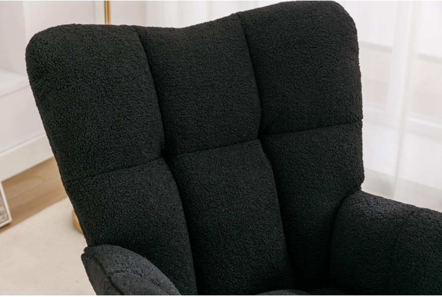 Alt View 5. Trinkets Crazed - Teddy Fabric Rocking Gilder Nursery Chair For Living Room Indoor - Black.