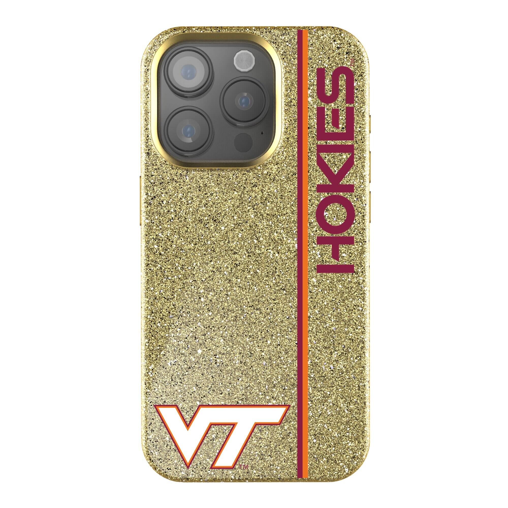 Front. Keyscaper - Virginia Tech Hokies iPhone Bling Case - 14 Plus - Gold.