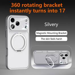 Dteck - Magnetic Case for Apple iPhone 17 Pro Max with 360 Rotating Ring Stand, Matte Shockproof Cover Built-in Lens Protector - Silver