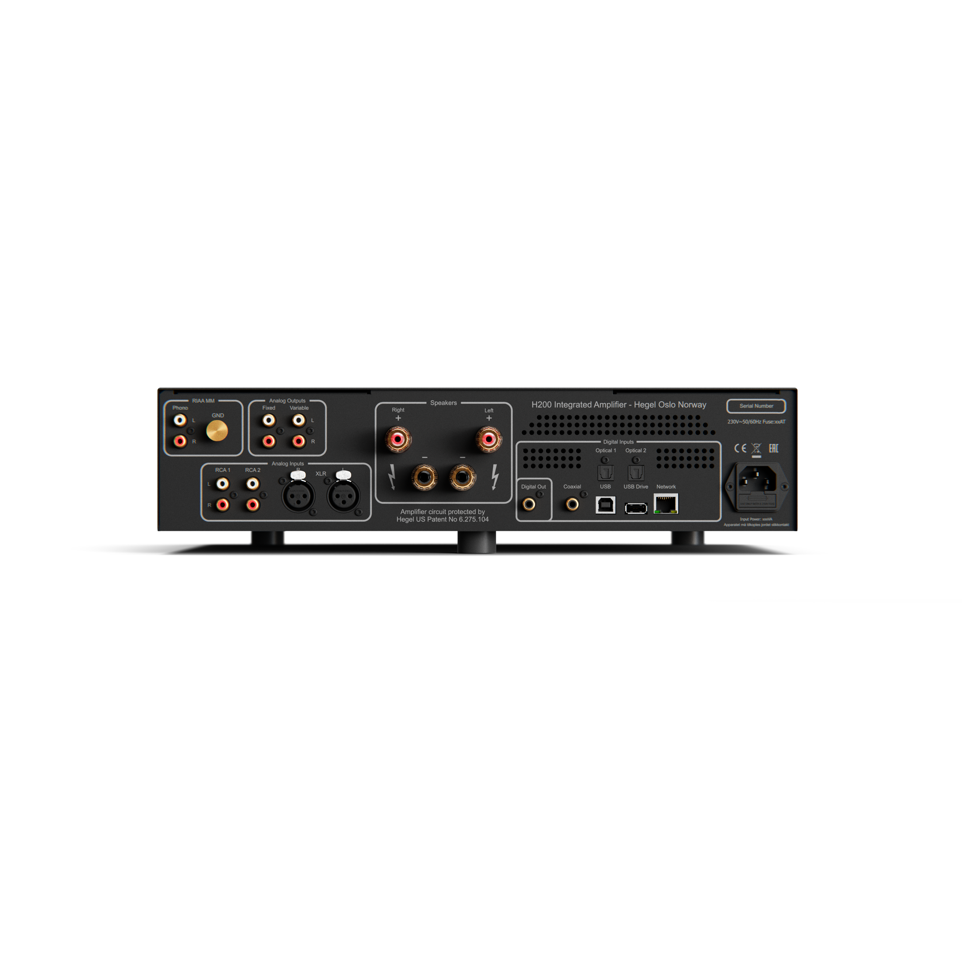H200 Integrated Amplifier  
Hegel Oslo Norway  
Amplifier serial number  
Hegel US Patent No. 8,275,156