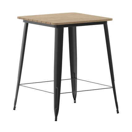 Front. Flash Furniture - Declan Commercial Indoor/Outdoor Bar Top Table, 31.5" Square All Weather Brown Poly Resin Top with Black Steel base - Black.