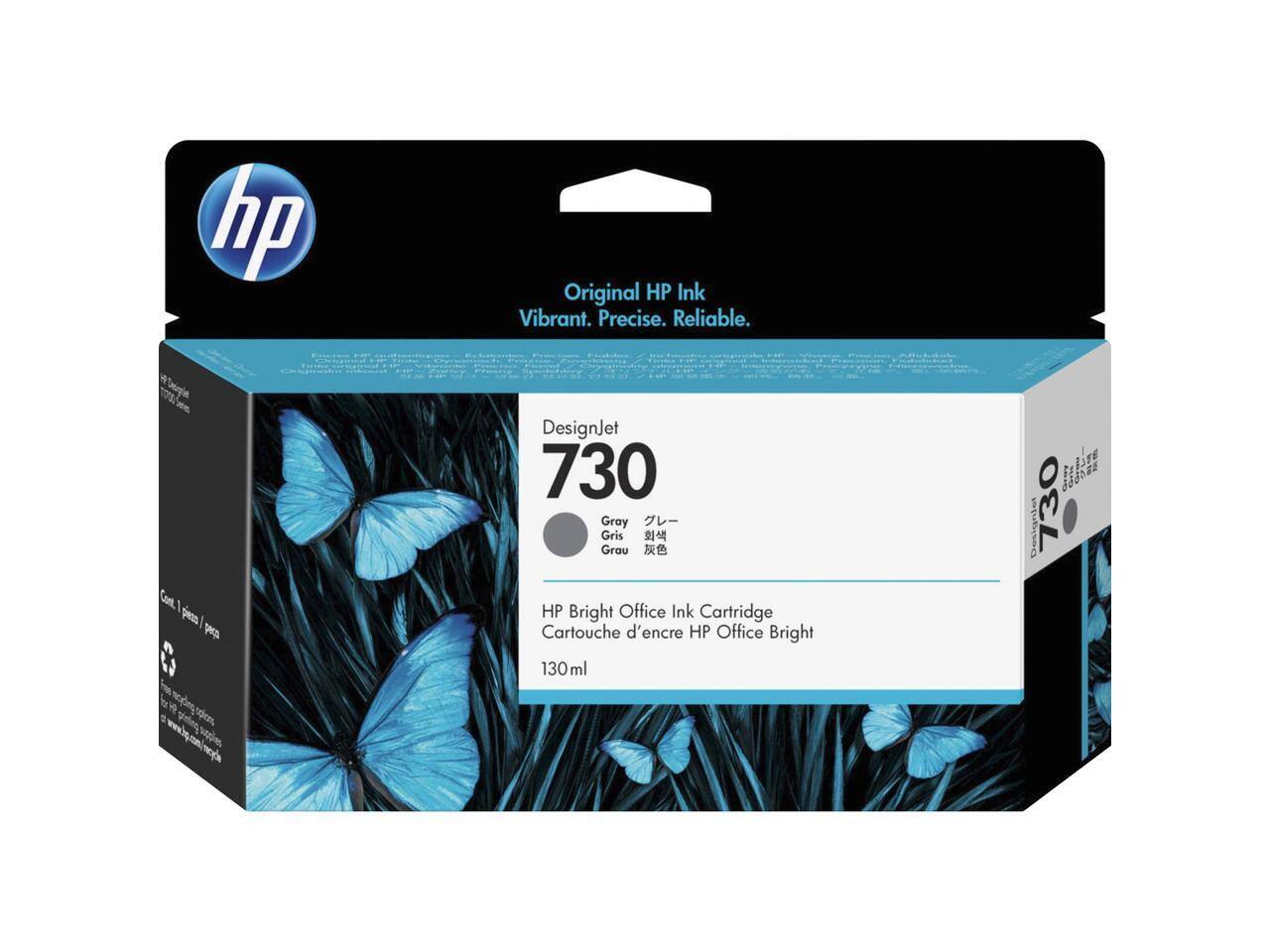 Original HP Ink  
Vibrant. Precise. Reliable.  

DesignJet 730  
Gray / Gris / Grau  

HP Bright Office Ink Cartridge  
Cartouche d'encre HP Office Bright  
130 ml