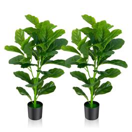 Gymax - Artificial Tree 2-Pack Artificial Fiddle Leaf Fig Tree for Indoor and Outdoor - Green