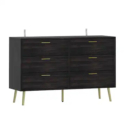 Front. FUFU & GAGA - FUFU&GAGA 6 - Drawer Wide Double Dresser with Dual Leg Options - Spacious Storage Essential - Black.