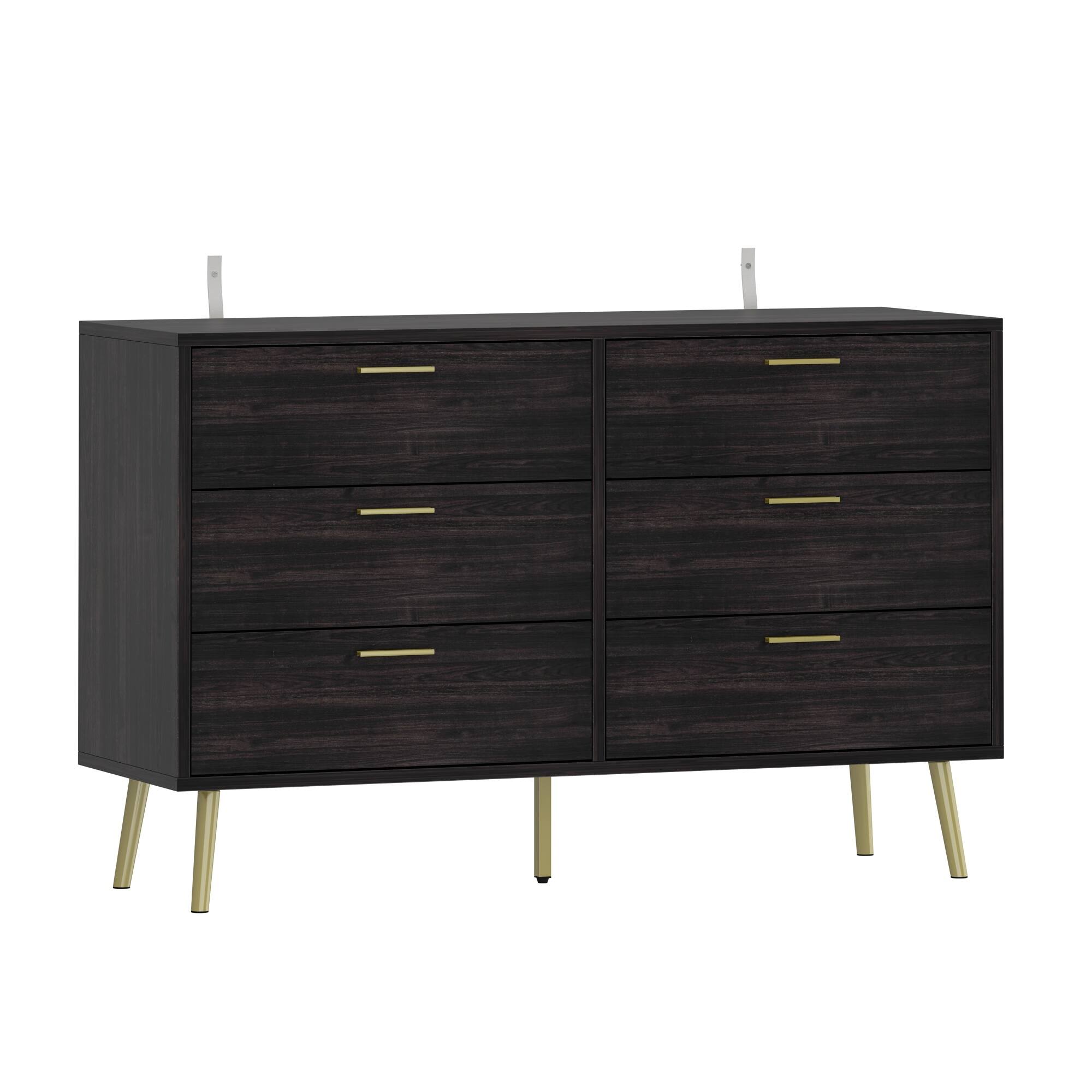FUFU & GAGA - FUFU&GAGA 6 - Drawer Wide Double Dresser with Dual Leg Options - Spacious Storage Essential - Black