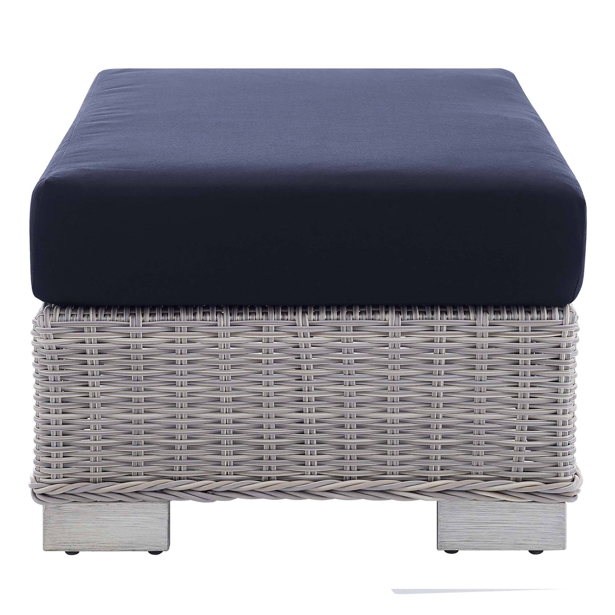 Alt View 2. Modway - Conway Sunbrella® Outdoor Patio Wicker Rattan Ottoman by Modway - Light Gray Navy.