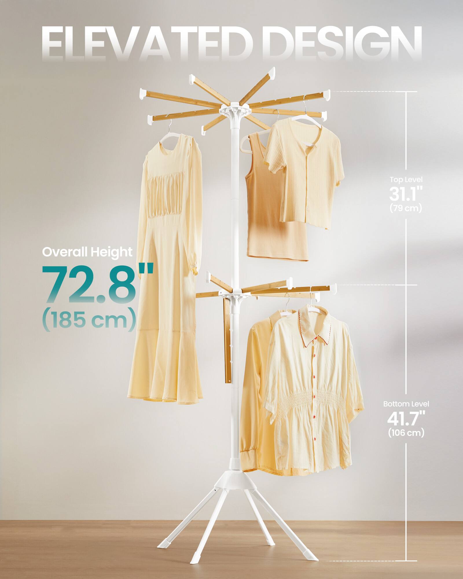 ELEVATED DESIGN  
Top Level 31.1" (79 cm)  
Overall Height 72.8" (185 cm)  
Bottom Level 41.7" (106 cm)