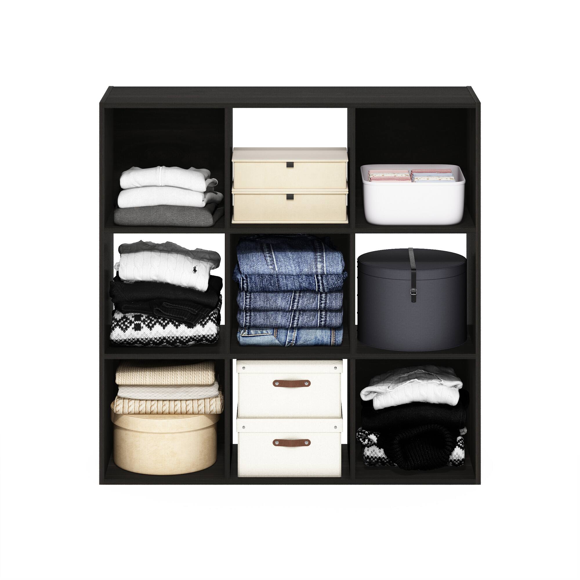 Alt View 4. Furinno - Pelli Cubic Multipurpose Clothing & Closet Storage Organizer Shelf, 9-Cube - Espresso.