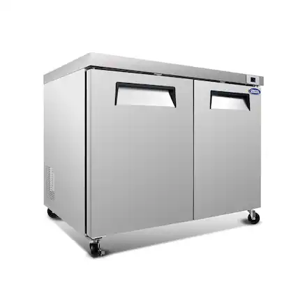 Front. Boyel Living - Silver 14.1 Cu.ft 2 Door Undercounter Commercial Refrigerator 48.43in L x 31.46in W x 37.95in H Smooth Casters - Silver.